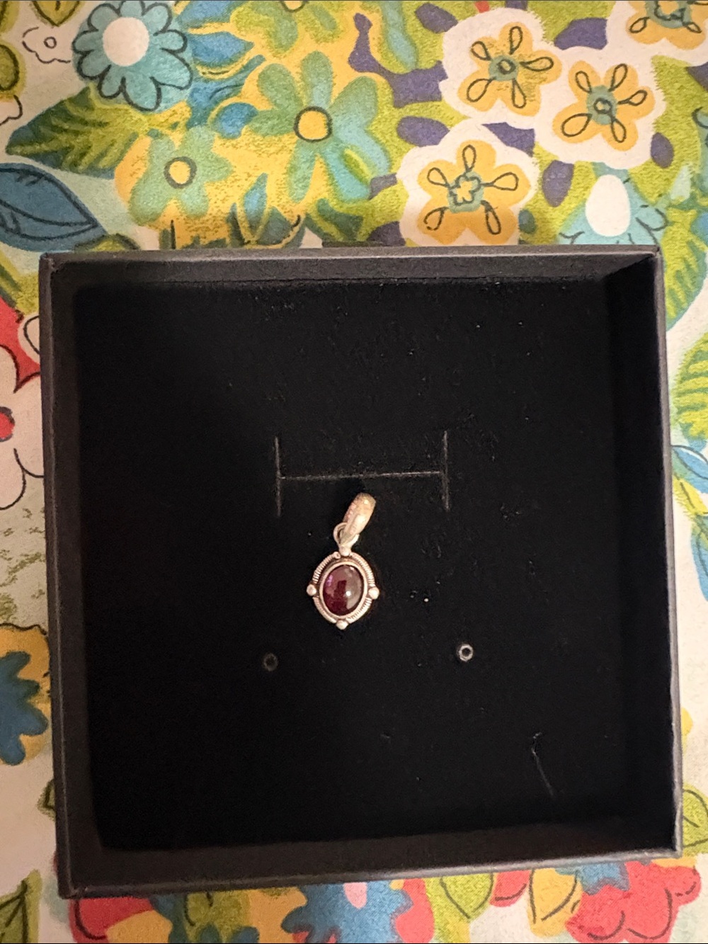 Sterling Silver Garnet Pendant Necklace Charm - Red
